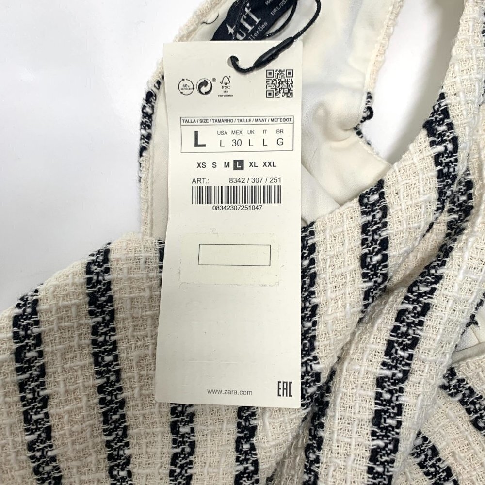 Zara TRF Striped Sleeveless Mini Sheath Dress - Black/White, Size Large NWT - Picture 6 of 10